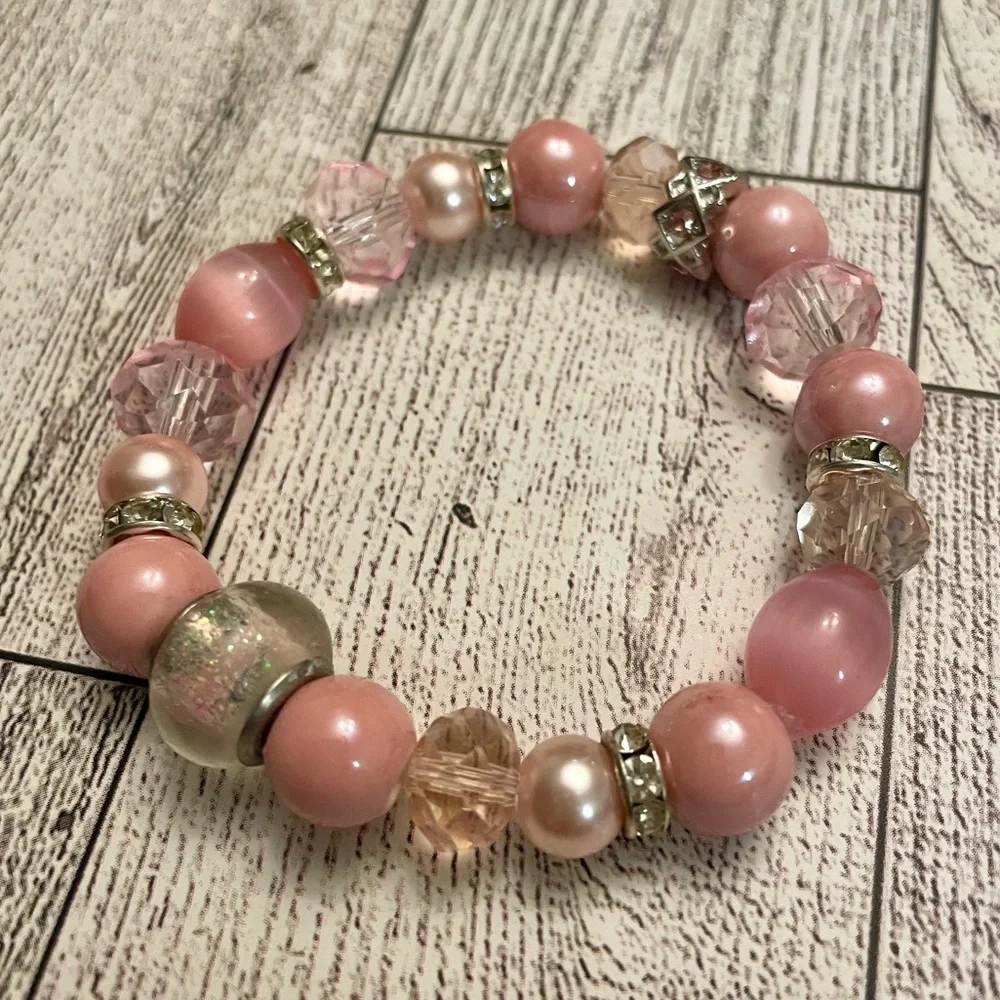 Pink and Silver Crystal Set of 2 gemstone, crystal, Gift, boxed gift, stretch - Picture 8 of 8